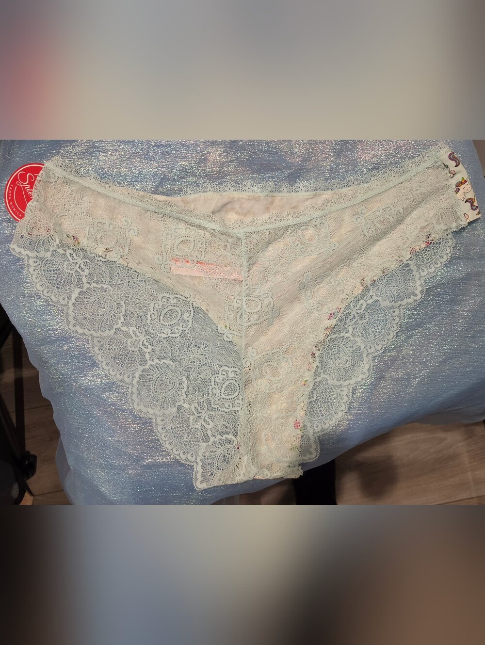 NWT 4X Unicorn Print Lace Trim Bikini Panty - Cream with Rainbow Accents - Picture 2 of 2